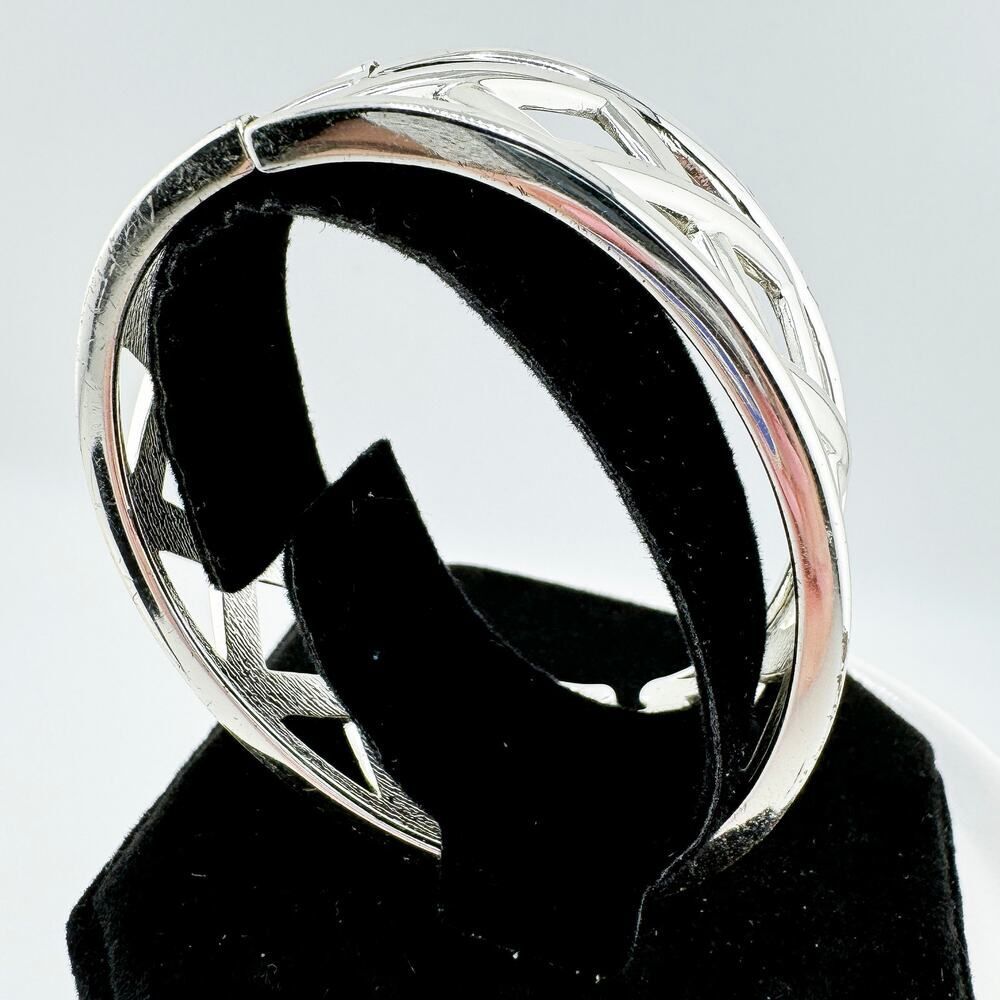 Vintage Silver Tone X-Cuff Bracelet Modern Minimalist Statement Glam Bold - Picture 4 of 7